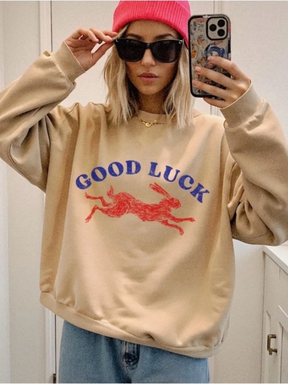 Good Luck Rabbit Sweatshirt, Retro Western Cool Vintage Graphic Crewneck